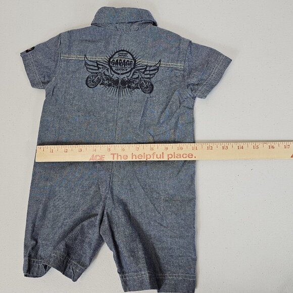 Dickies One Piece Baby Romper 6-9 mo Blue Denim Chambray Garage Moto Boy Girl - Picture 11 of 16